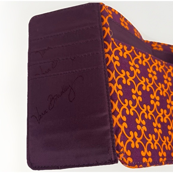 Vera Bradley Safari Sunset Quilted Cotton Trifold Wallet Purple Orange - Picture 6 of 9